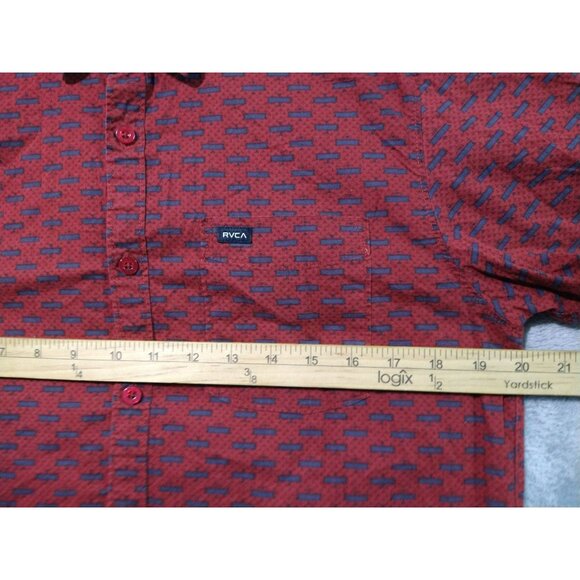 RVCA Shirt Mens Medium Red Button Up Short Sleeve Slim Geometric Surf Skate - Picture 4 of 7